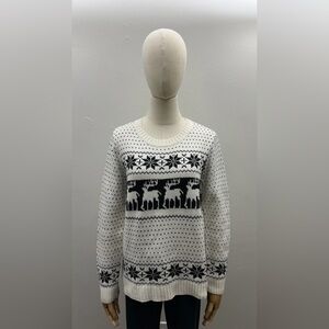 POL Black and White Reindeer Sweater Size S